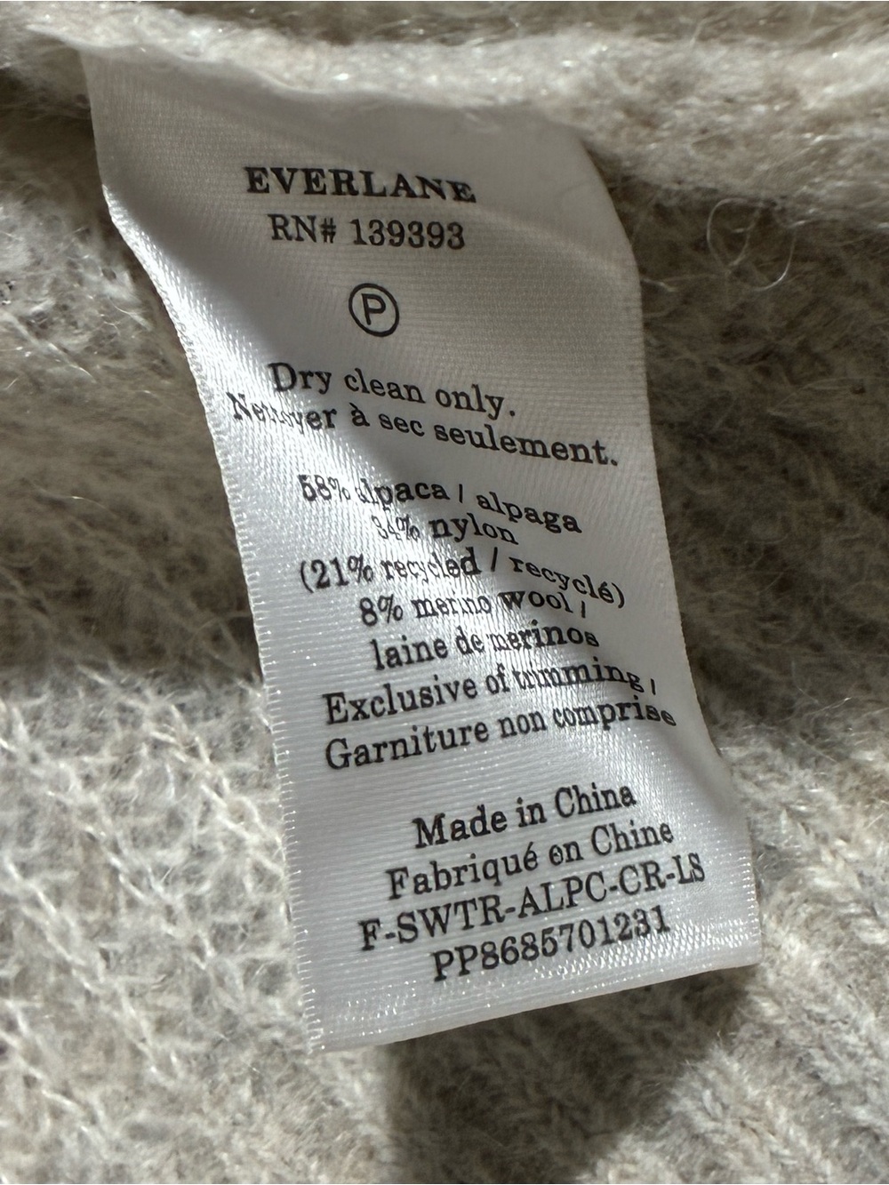 Everlane Alpaca Cocoon Crew Neck Soft Gray Merino Ribbed Sweater - Picture 5 of 5
